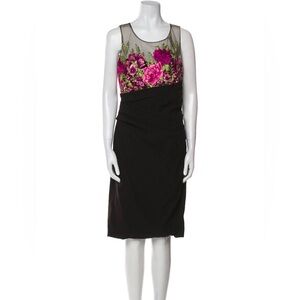 Marchesa Notte Black Dress with Pink Floral Embroidery